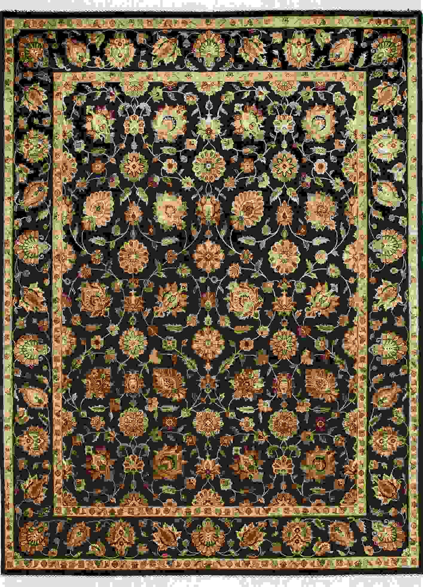 hand knotted wool and silk Rug ebony/ebony rectangle