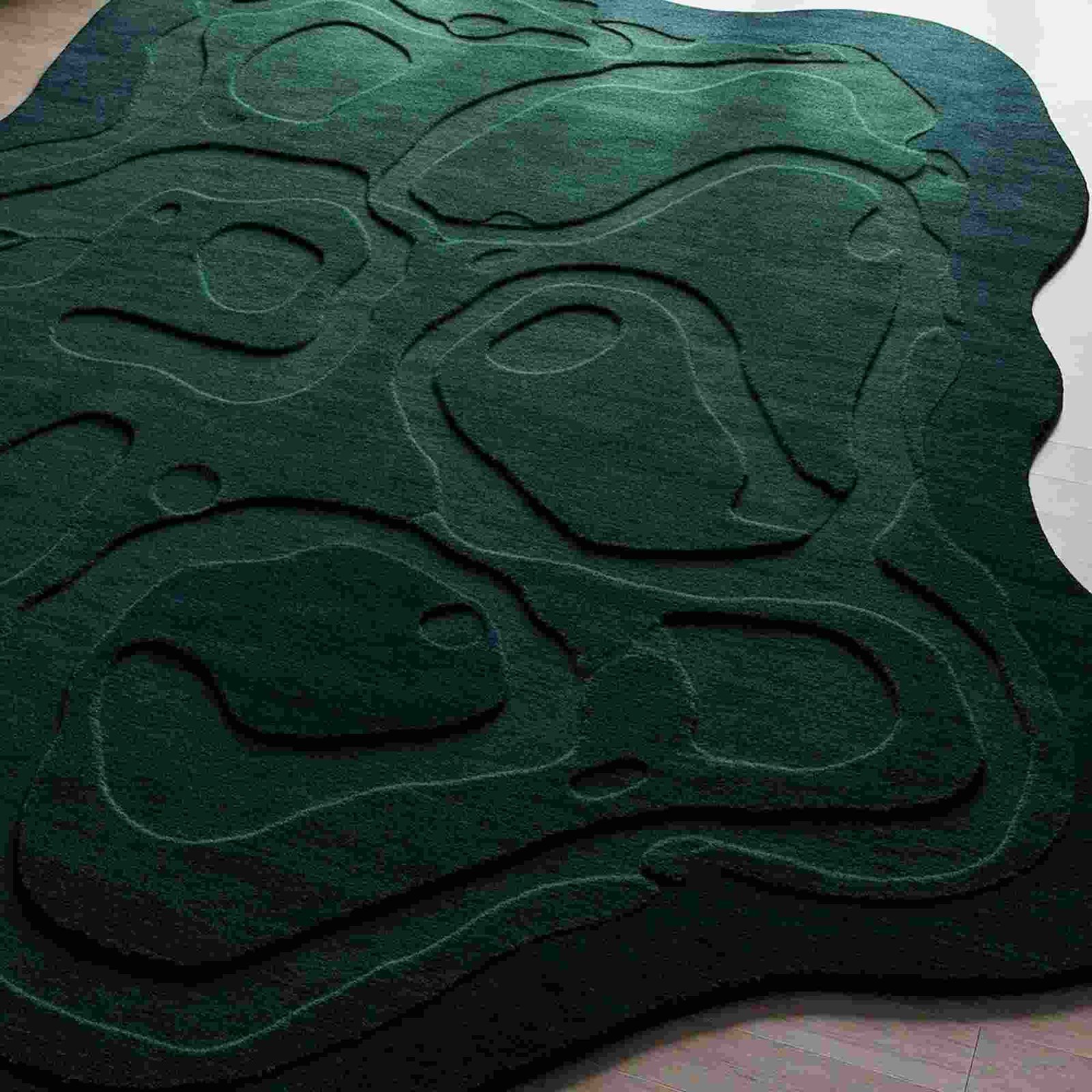 Modern Hand Tufted Wool Rug Abstract Green Carpet Irregular Shape for Living Room Bedroom Hotel Floor Decor Custom Design