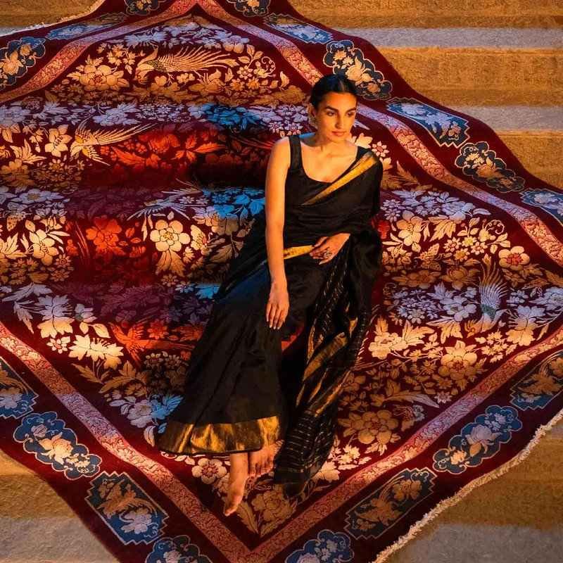 Arabesque Hand Knotted Woollen And Silk Rug