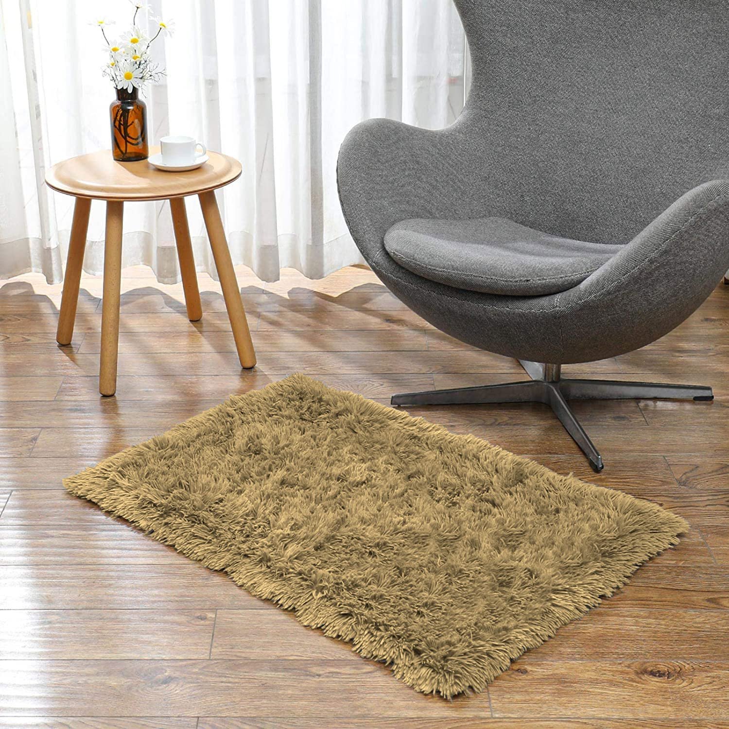LuxeHome Mats Marino Fur 2000 GSM Thick Foot Mat Rug Anti Skid Non Spill Absorbent Washable and Quick Dry Rugs for Bedroom (45x75 cm, Anti Gold Pack of 1)